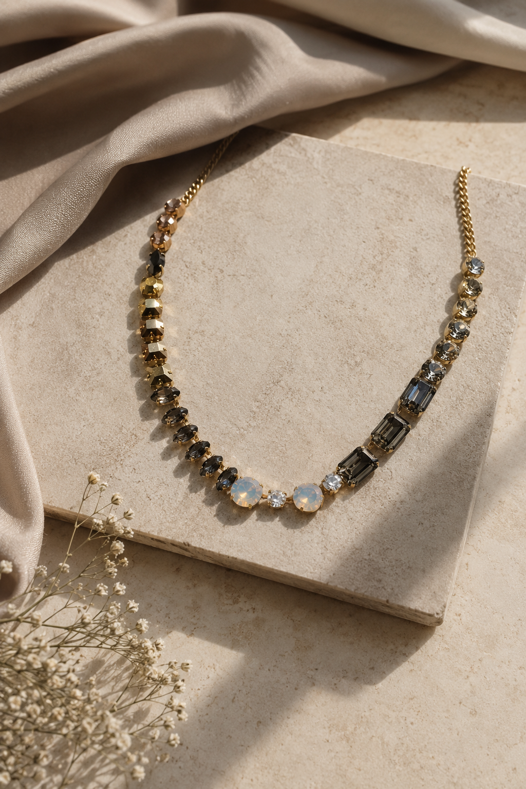 TOVA Black & Antique Gold Crystal Necklace