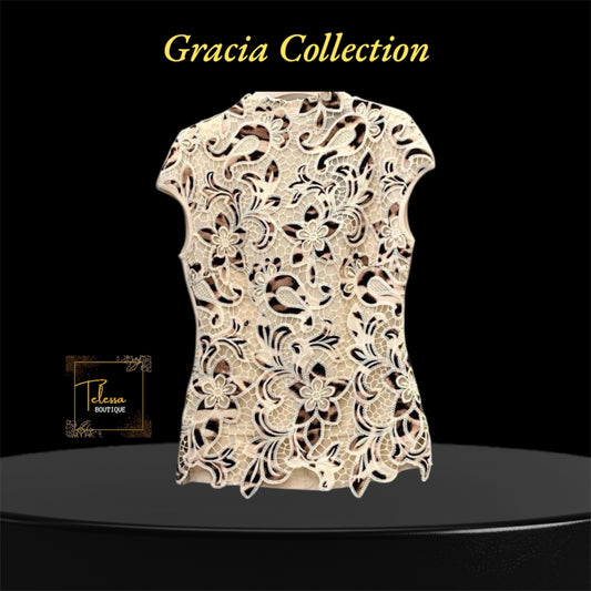 Gracia Animal Print Eyelet Top