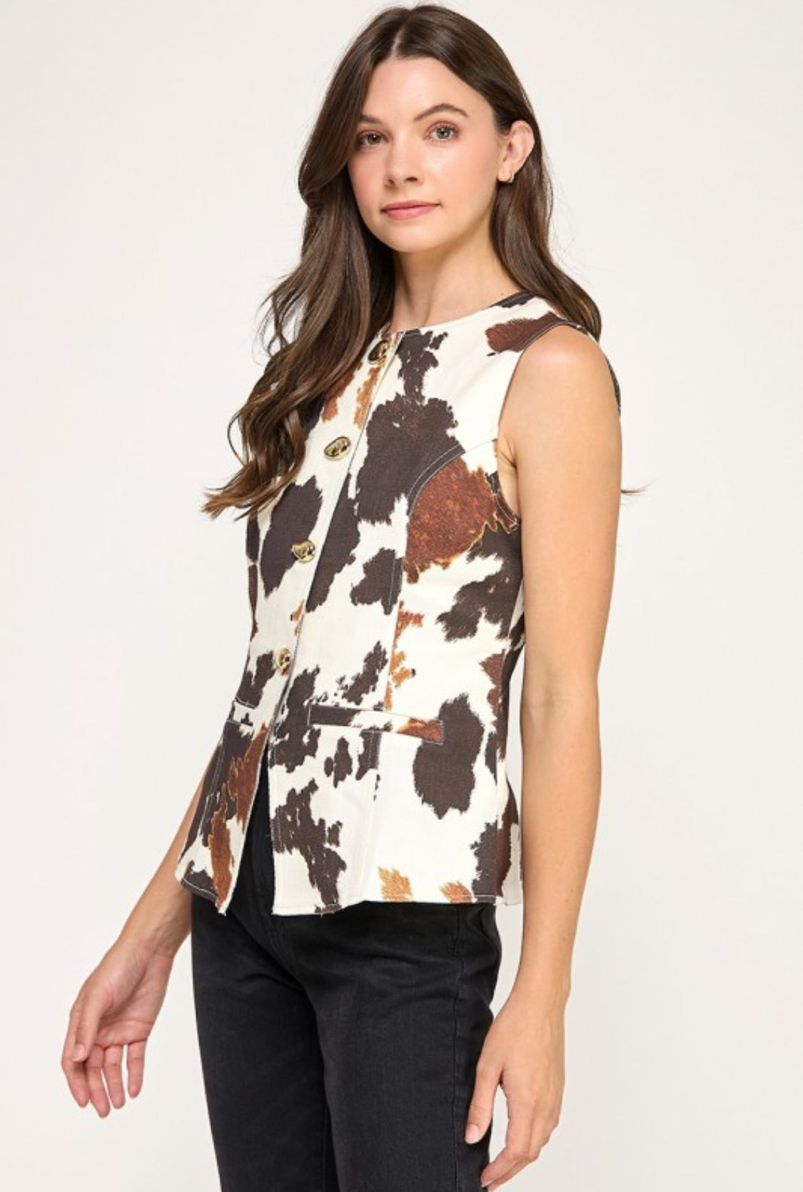 Metal Button Detail Animal Print Shirt