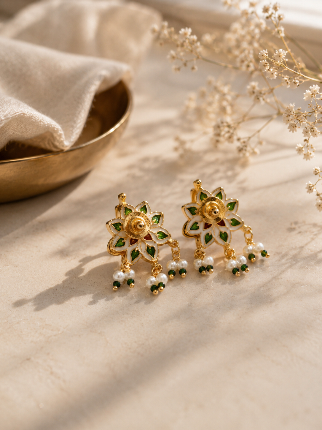 Emerald Meena Kundan Earrings