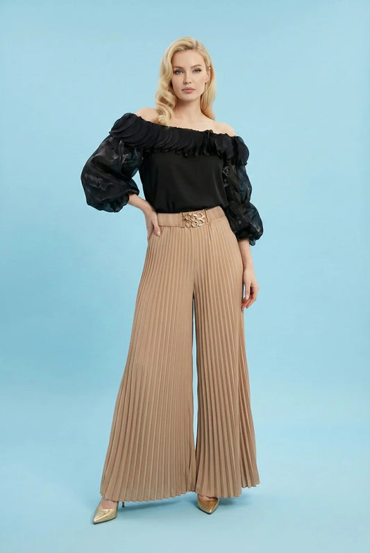 N by Nancy Palazzo Pleated Pants Beige