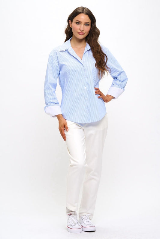 Poplin Double Cuff Striped Shirt