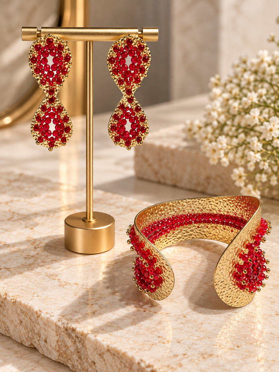 Ruby Red Crystal Statement Earrings
