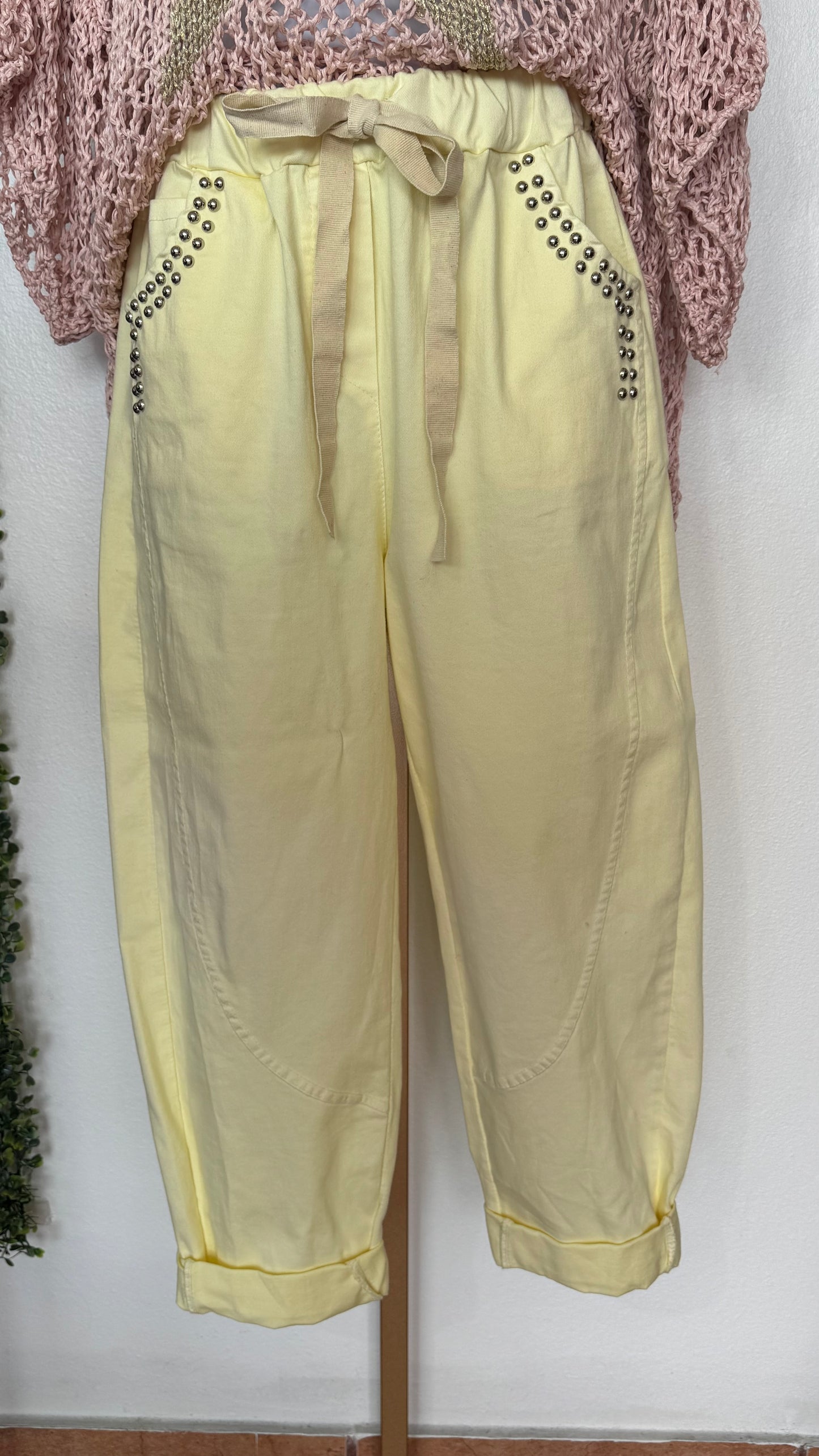 Italian Pant With Silver Studs Yellow-One size