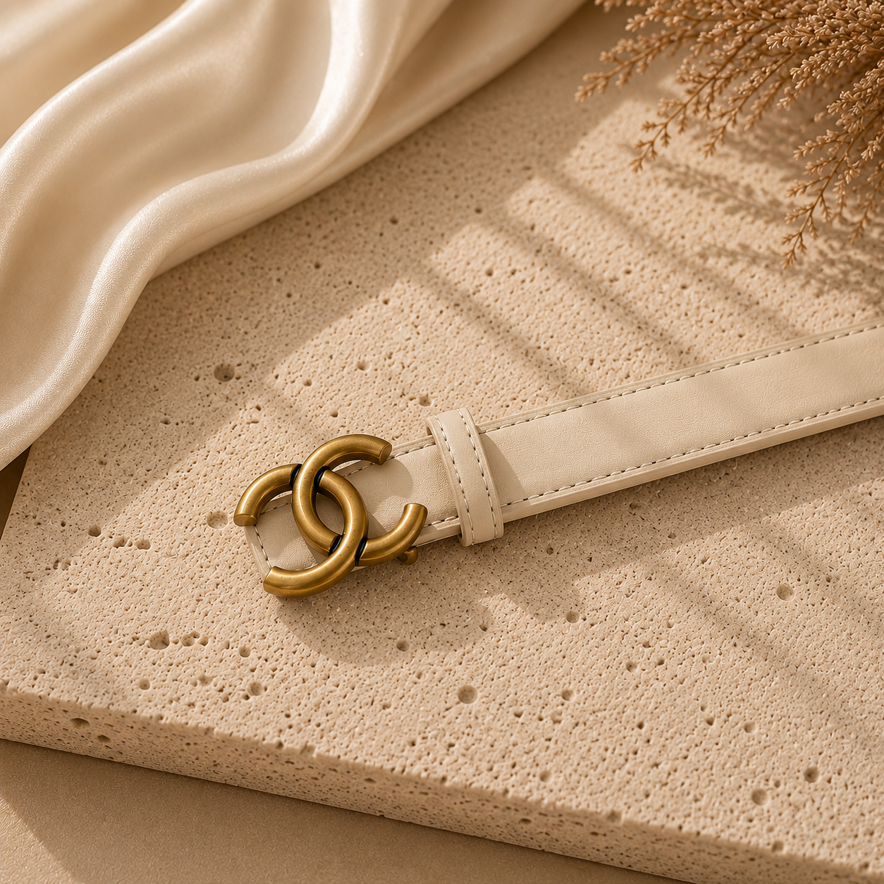 Designer-Inspired Interlocking Buckle Belt Ivory