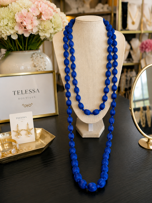 Silk Bead Statement Necklace Blue