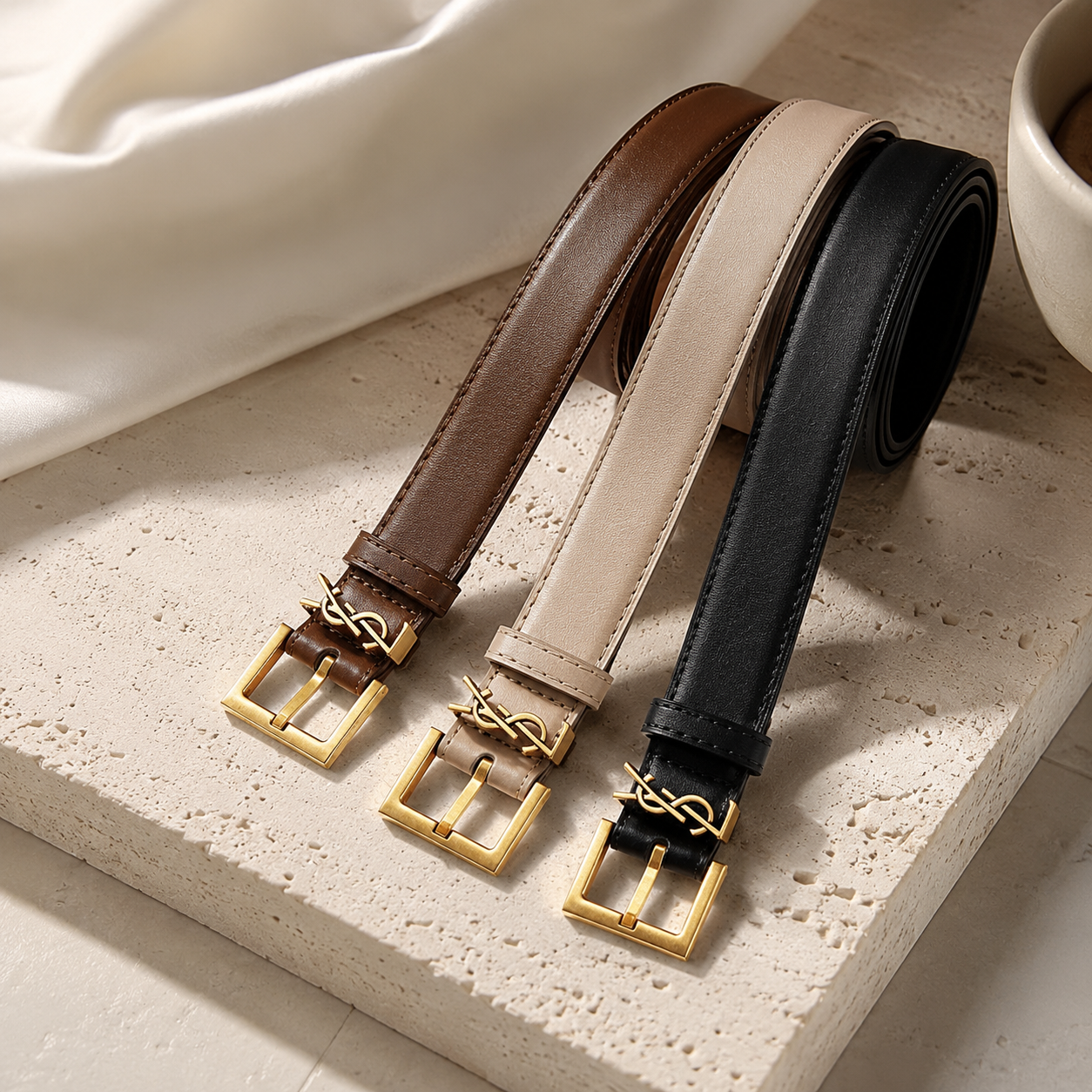 Designer-Inspired Monogram Buckle Belt Black