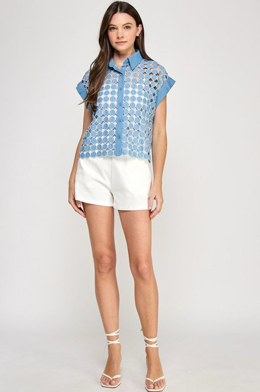 Eyelet Blue Denim Top