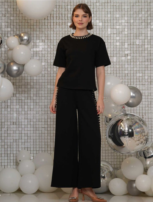 Top And Pant SET With Pearl Accent