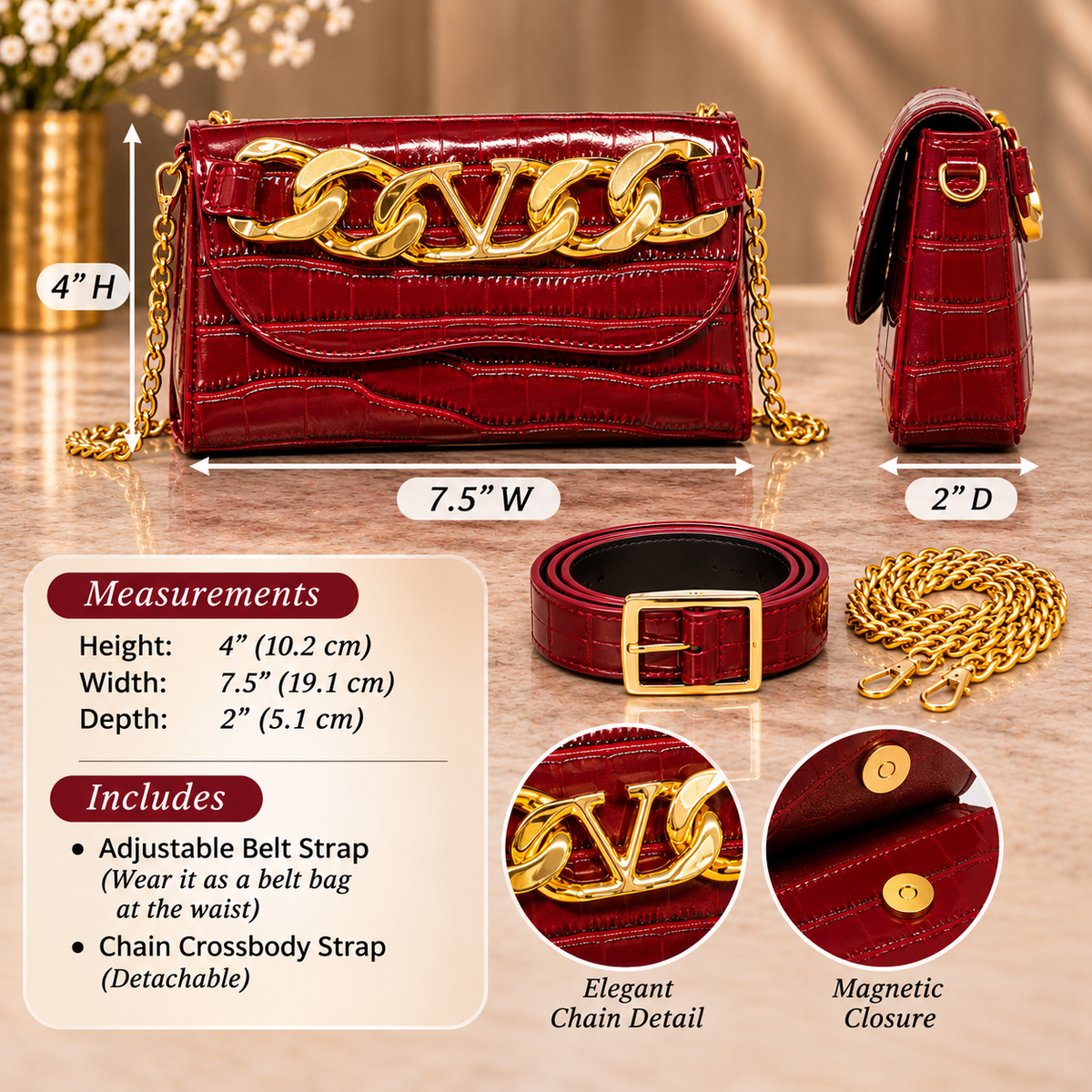 Wine Designer-Inspired Croc Convertible Bag