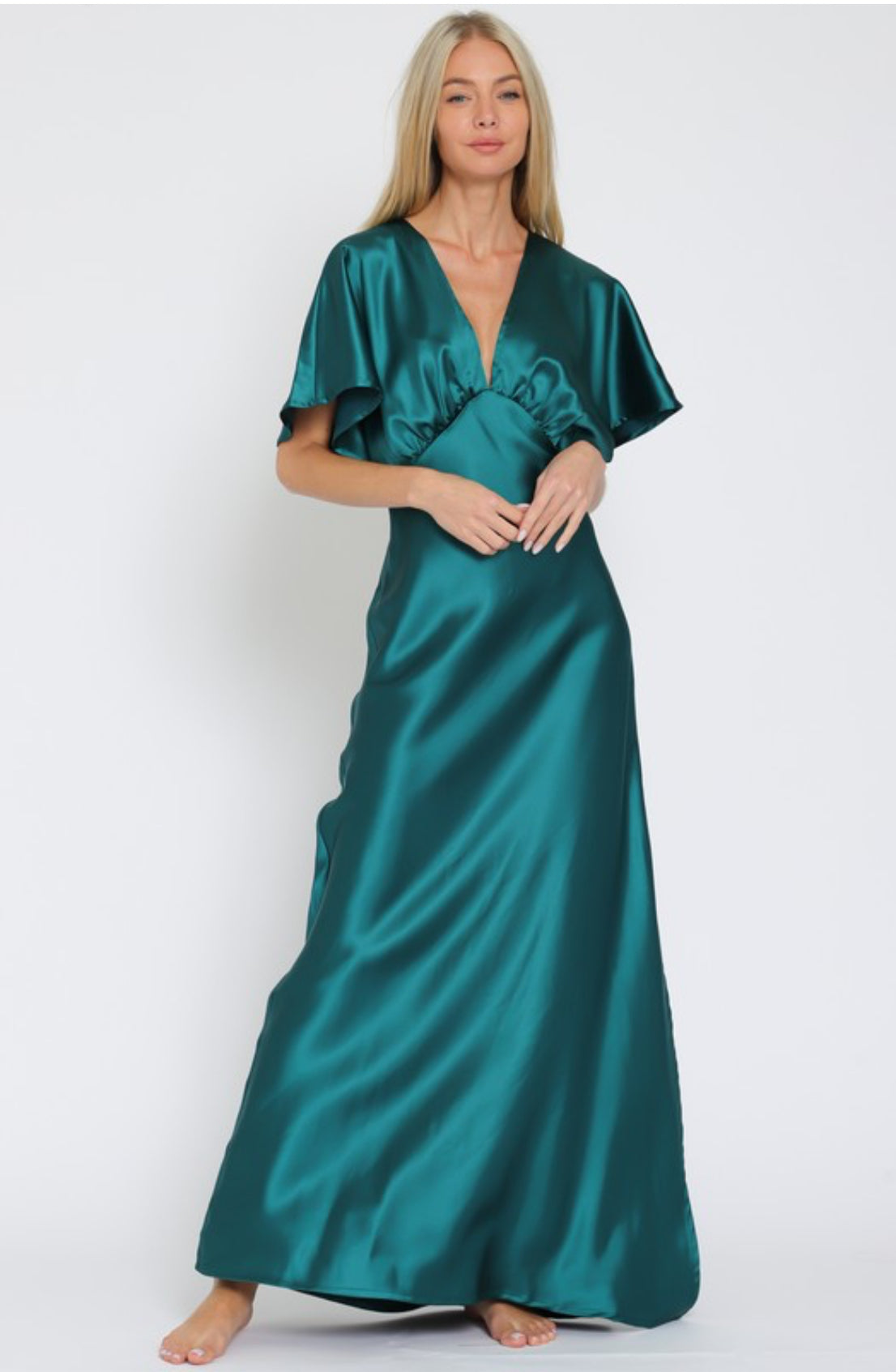 V-neck Short Dolman Sleeve Maxi Dress Green