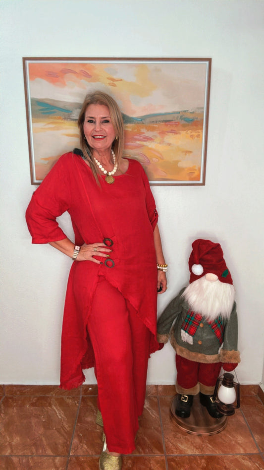 Italian Linen Tunic Set Red