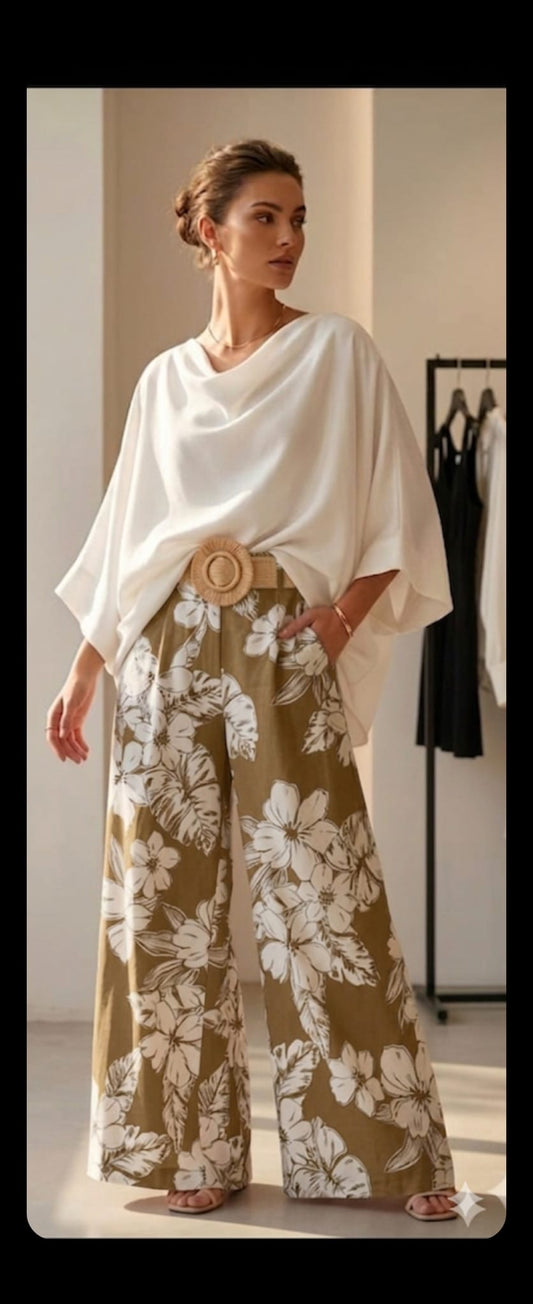 Flower Palazzo With Sumer Belt Beige