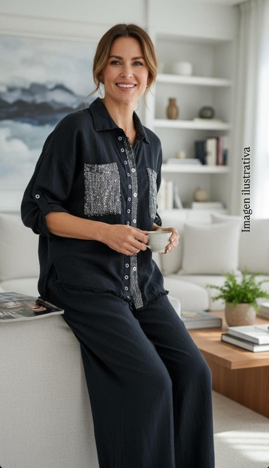 Italian linen set with sequins
