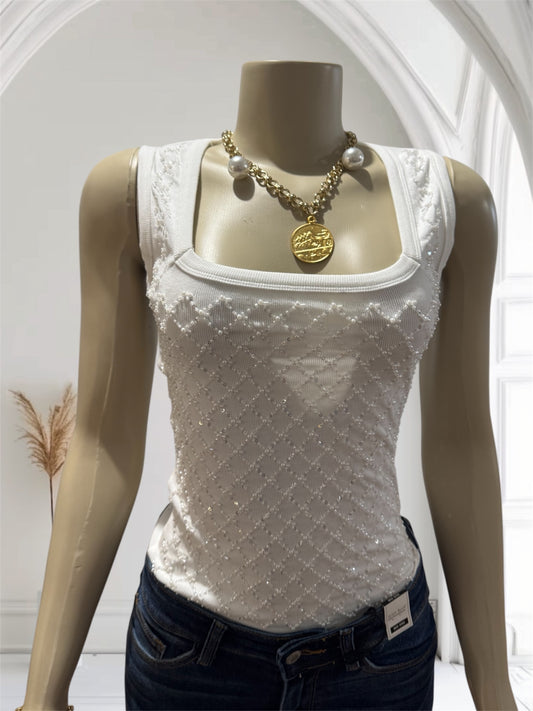 Sleeveless Top With Pearls Accent
