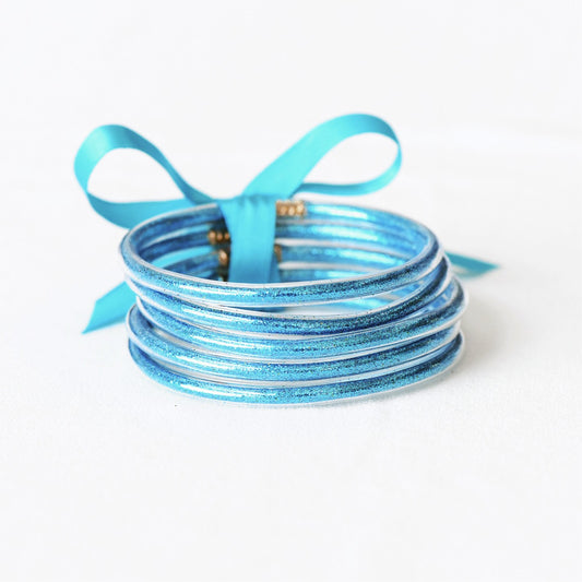 Glitter Jelly Tube Bangles Aqua Blue