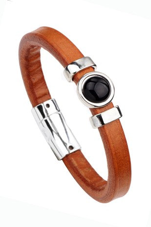 Simple Metal Accent Leather Bracelet For Mens