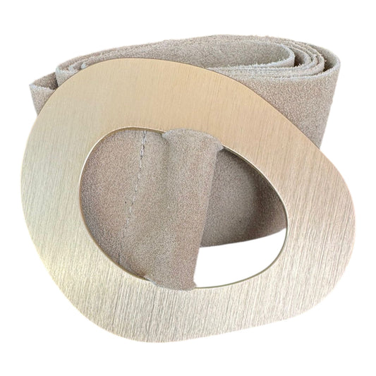 Ivory Suede Geometric Gold Buckle Belt