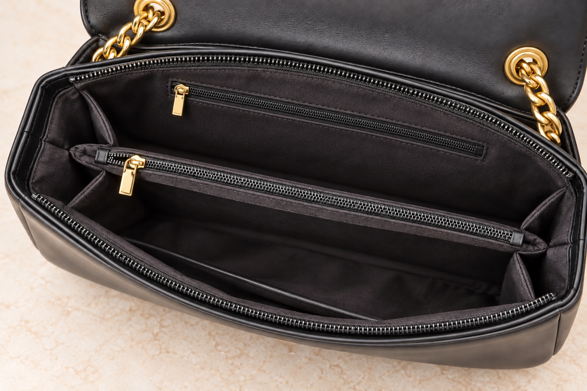Black Designer-Inspired Quilted Chain Bag