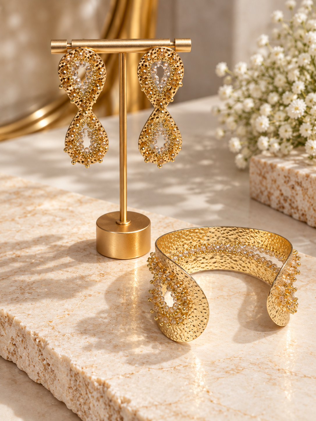 Golden Crystal Statement Jewelry Set