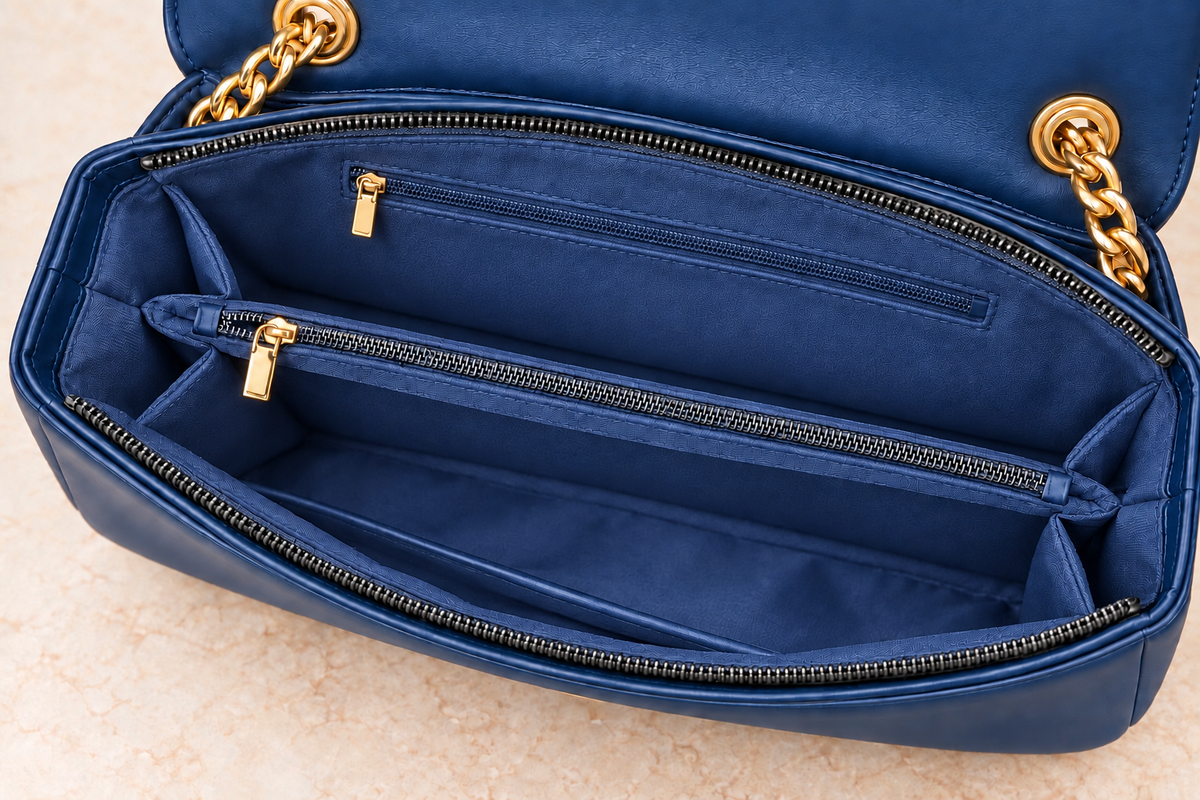 Blue Designer-Inspired Quilted Chain Bag