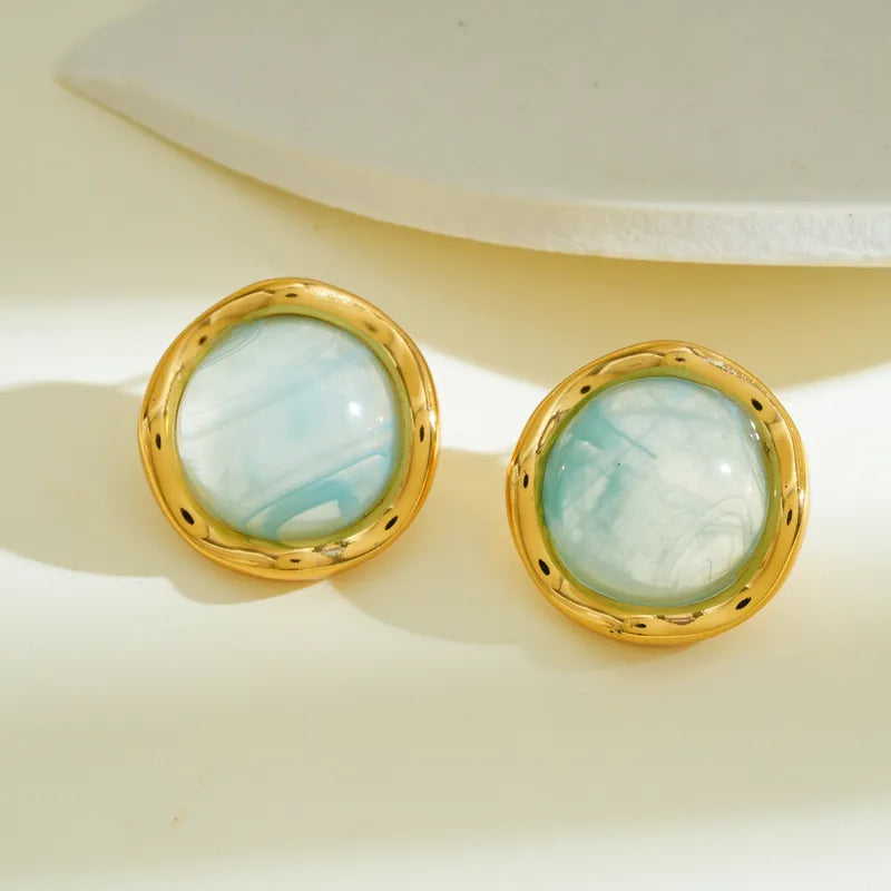 18K Gold Plated 304 Stainless Steel  Round Resin Earrings