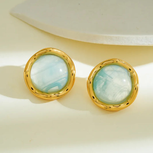 18K Gold Plated 304 Stainless Steel  Round Resin Earrings