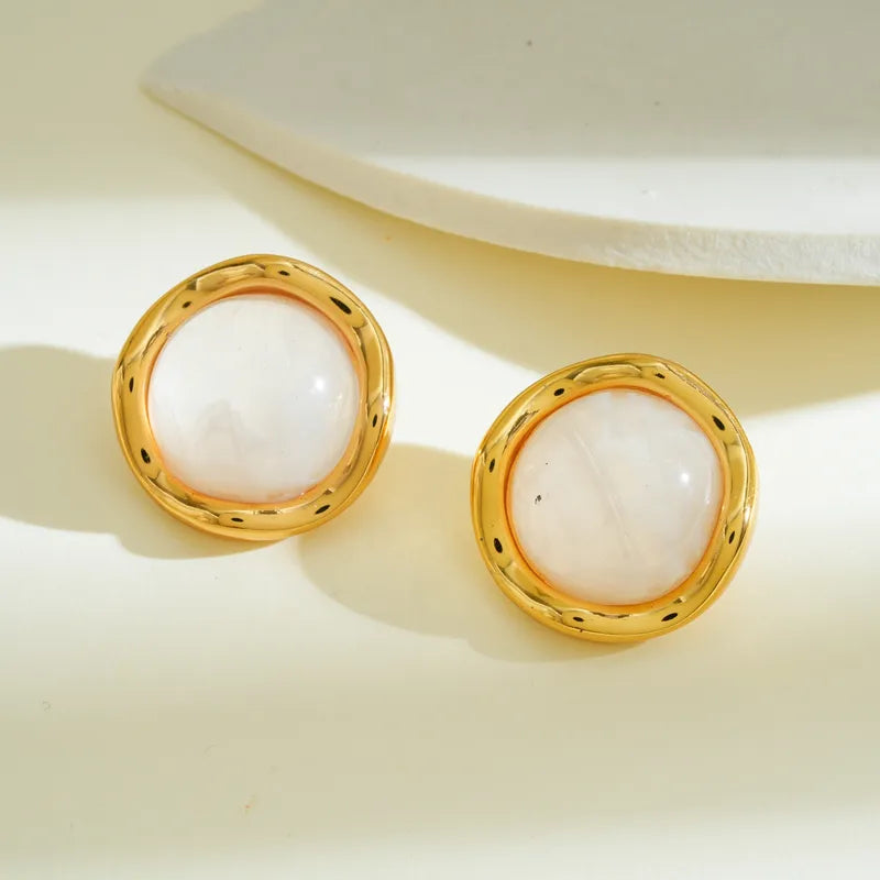 18K Gold Plated Stainless Steel Round Resin Earrings