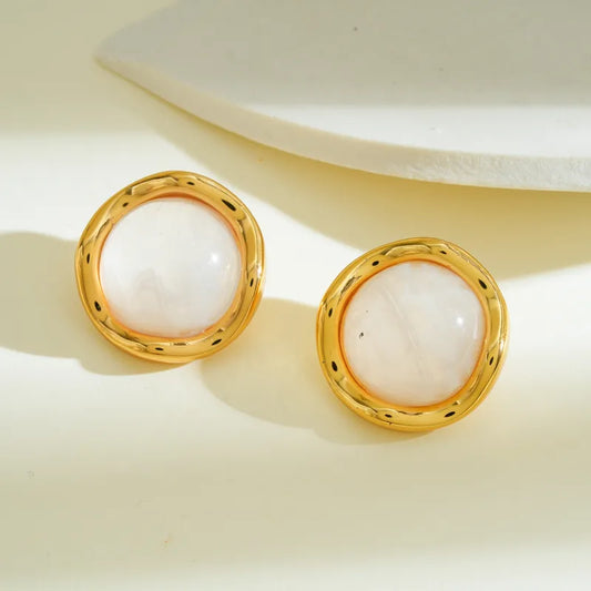18K Gold Plated Stainless Steel Round Resin Earrings