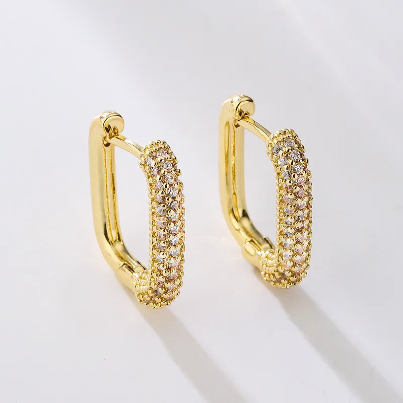Geometric Hoop Earrings With 18K Gold Plated Finish Featuring Zircon Inlay