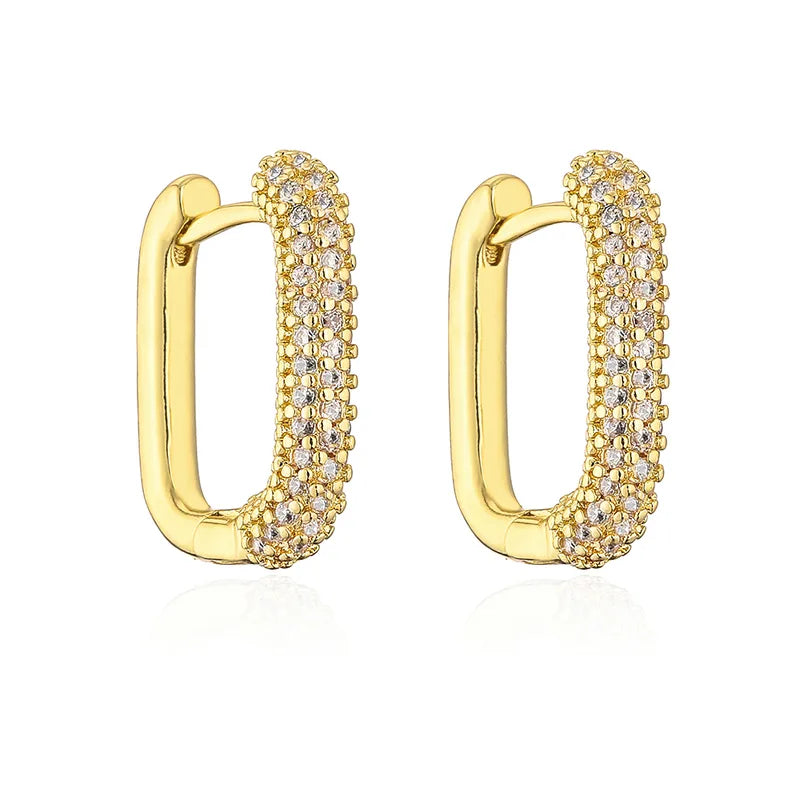 Geometric Hoop Earrings With 18K Gold Plated Finish Featuring Zircon Inlay