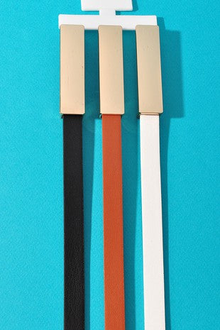 Modern Rectangle Trio Skinny Belt / Black , Cognac , White