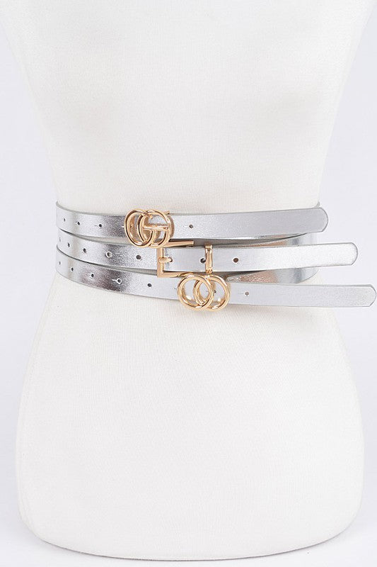 3 Set Metal Buckle Belt Silver