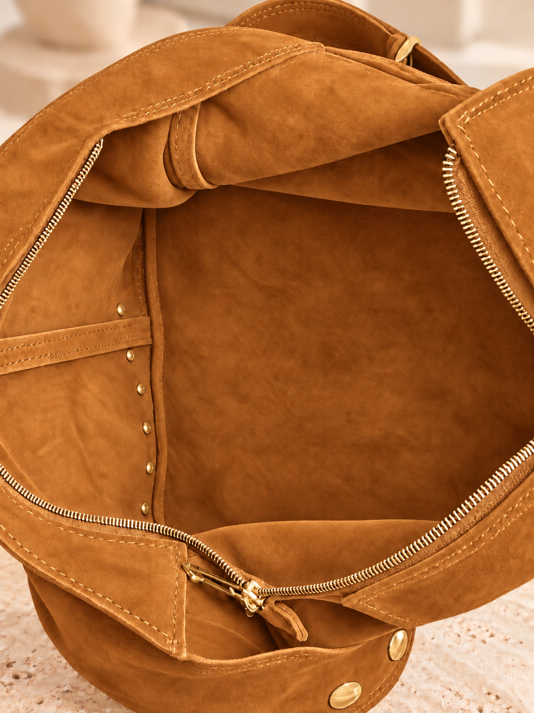 Camel Gold Studded Hobo Bag