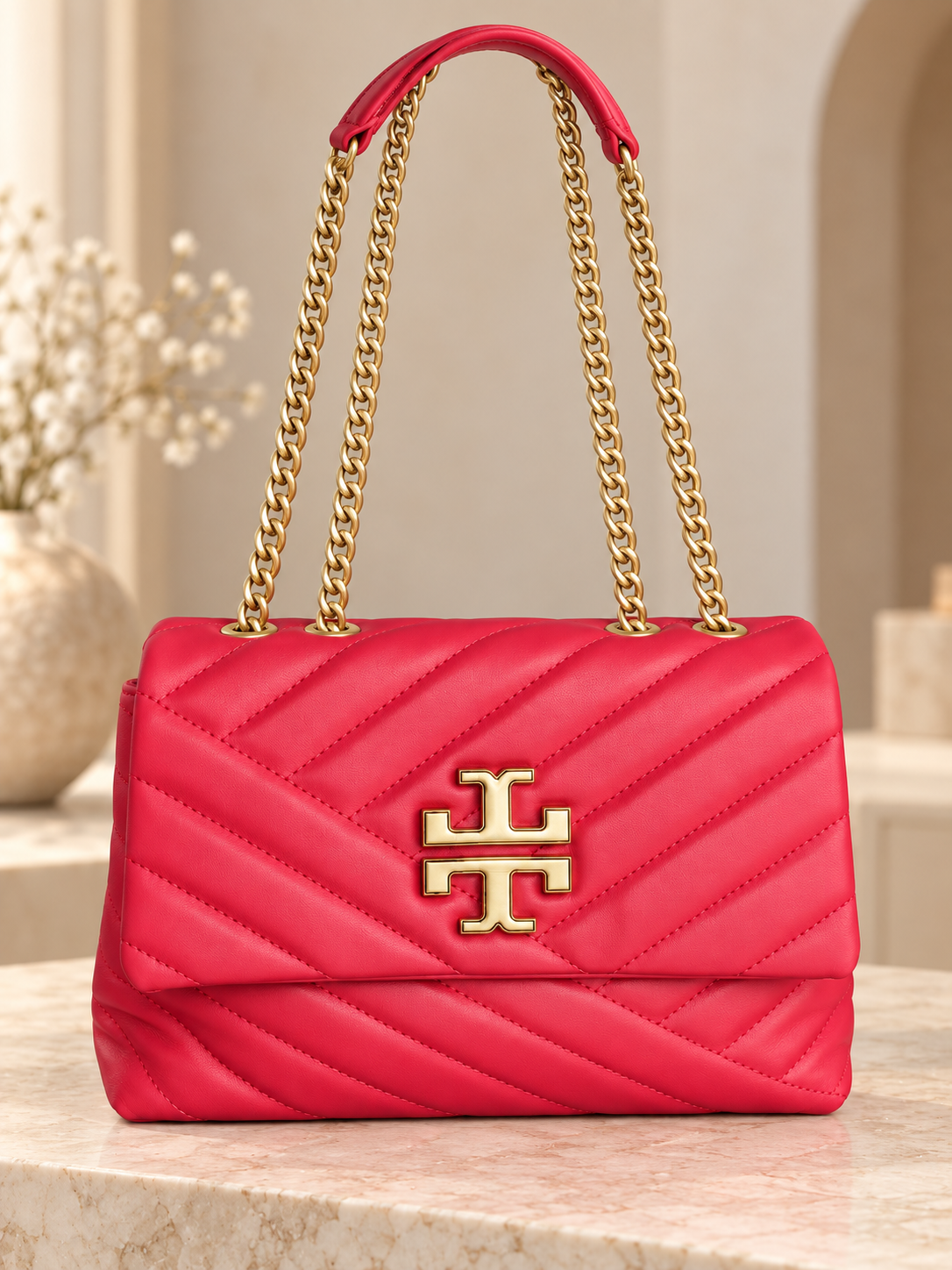 Red Designer-Inspired Quilted Chain Bag