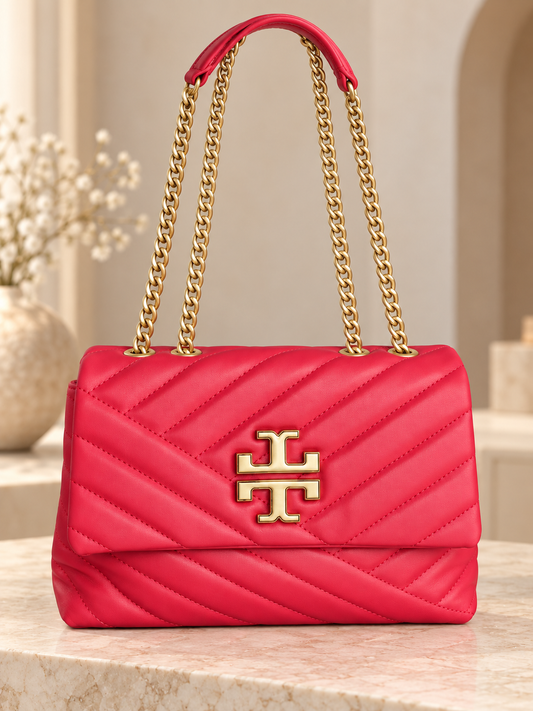 Red Designer-Inspired Quilted Chain Bag