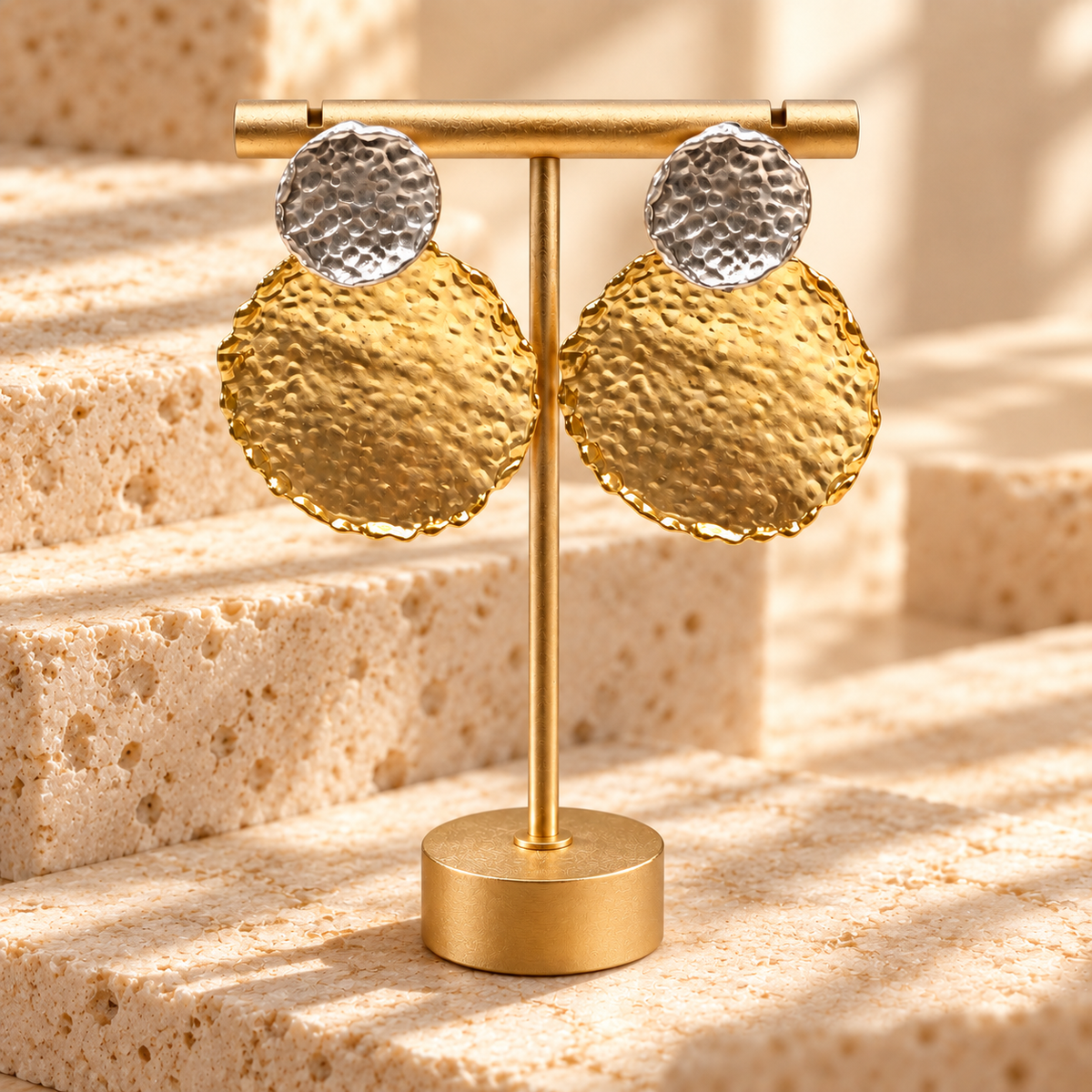 Turkish Two-Tone Hammered Statement Earrings
