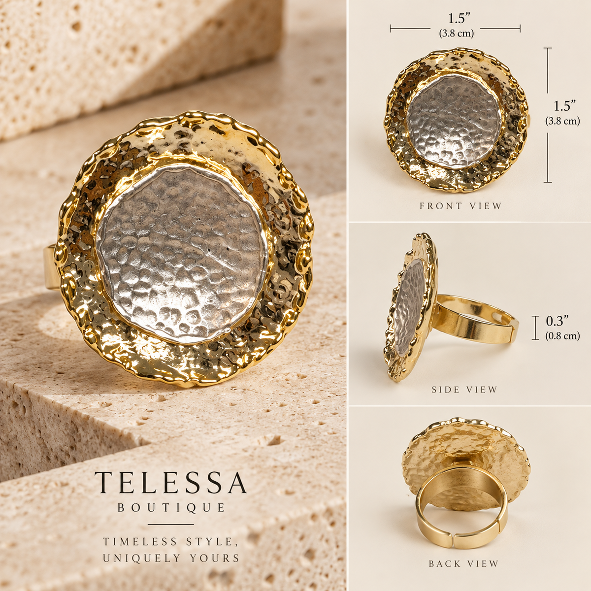 Turkish Two-Tone Hammered Statement Ring