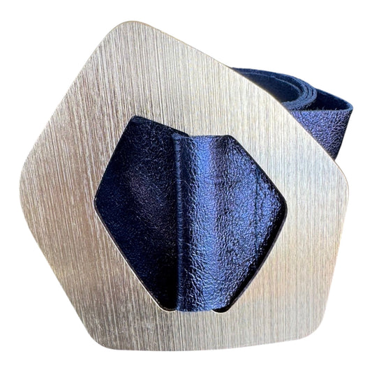 Metallic Blue Belt with Brushed Statement Buckle