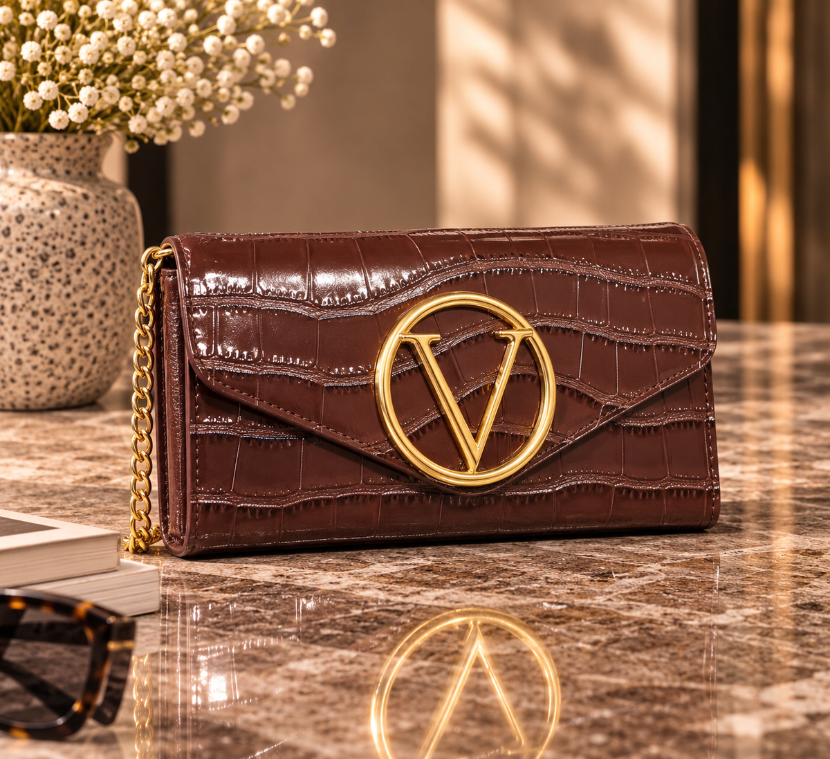 Brown Designer-Inspired Croc Convertible Bag