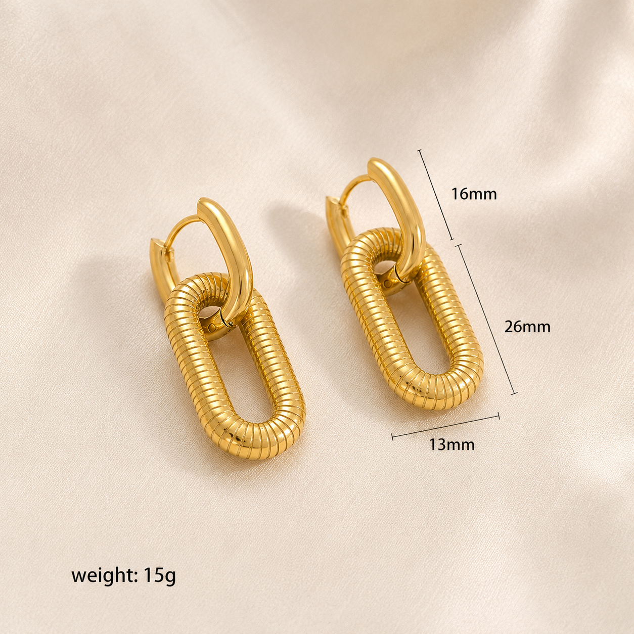 Ion Plating (IP) 18K Gold Plated Gold/Gold U Shape 304 Stainless Steel Hip-Hop Oversized Waterproof Non Tarnish Earrings