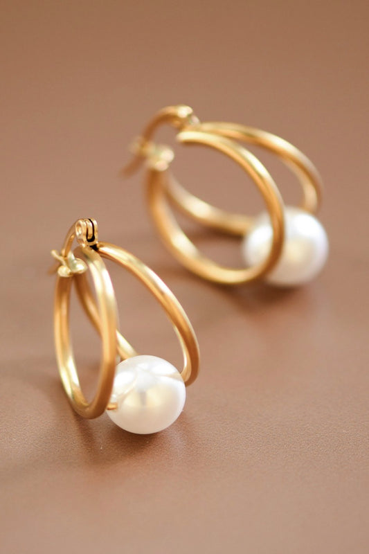 18k Waterproof Non-tarnish Stainless Steel Hoops Pearls