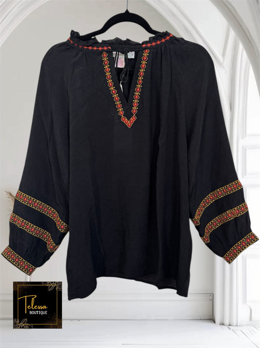 Mojito Top Black Embroidery Details