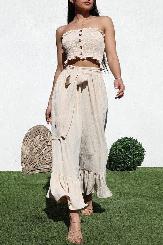 Smocked Top And Pant Set Taupe