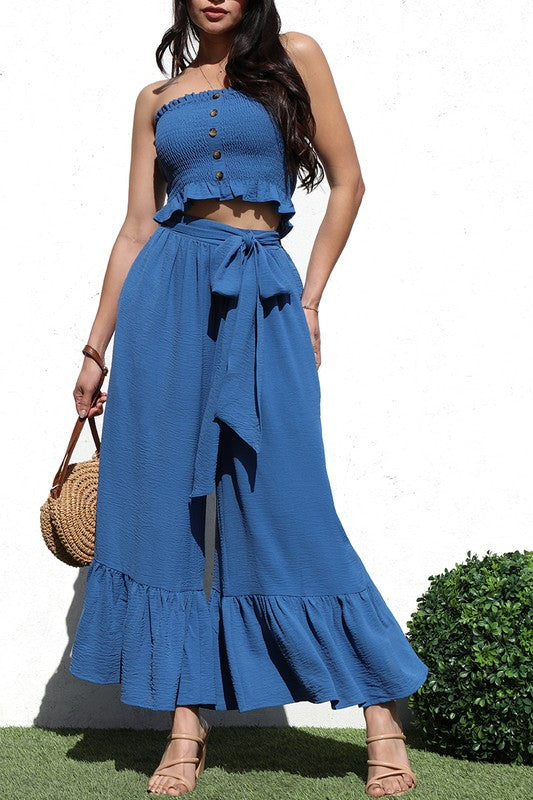 Smocked Top And Pant Set Indigo Blue