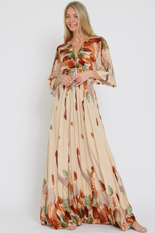 Kimono Sleeve Tie Back Waisted Maxi Dress