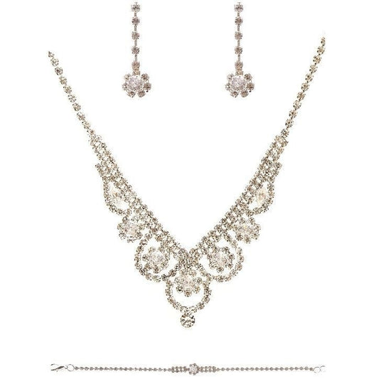 Daisy In Bloom Necklace Earrings Bracelet Set In Silver Clear