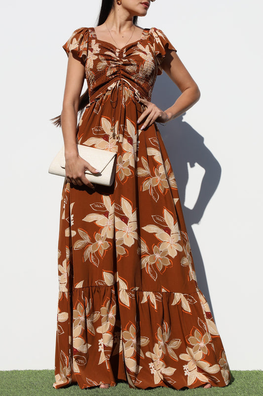 Smocked Top Women Maxi Dress Mocha