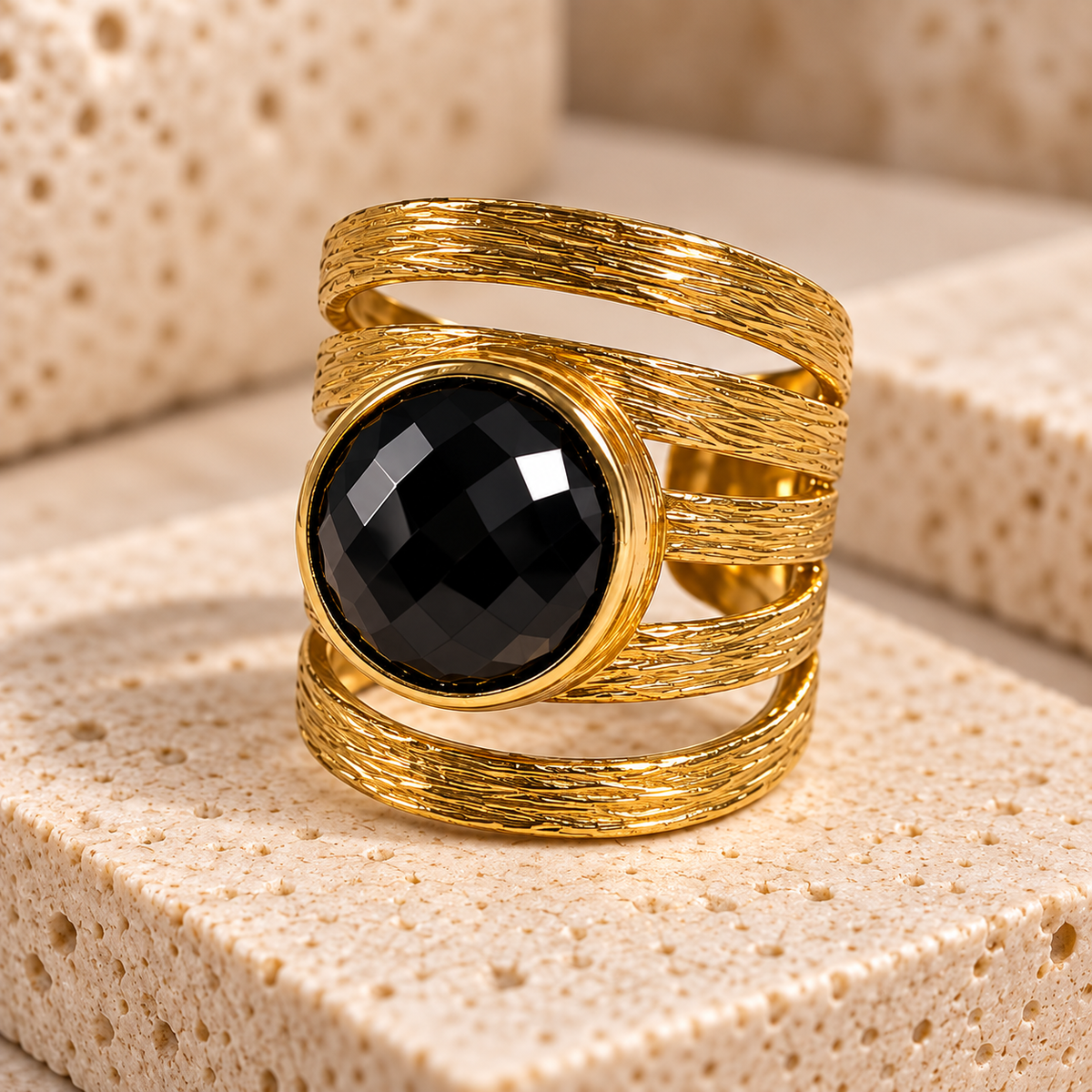 Turkish Black Onyx Sculptural Statement Ring