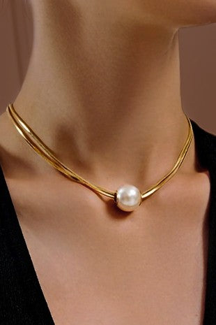 18K Gold Dipped Stainless Steel Pearl Necklace